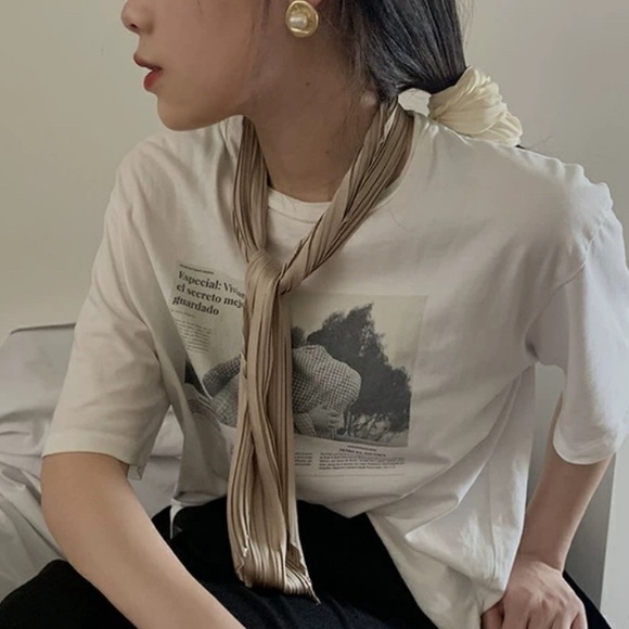 💕Last one Elegant Beige Silky Pleated Scarf - Picture 4 of 5